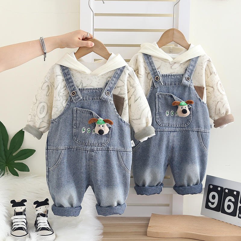 H34dbfd3079734109bbfd4f3c5a23bea9s Denim Overalls Set 2-Piece Kids Outfit with Shirt & Jeans Stylish - Image 1
