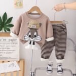 Velvet Hoodie Striped Pants Suit - Image 3